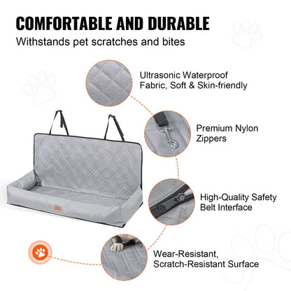 Waterproof Dog Booster Seat PP Cotton Filled Car Seat with Clip-On Safety Leash for under 100 Lbs Rear Row Pet Car Bed