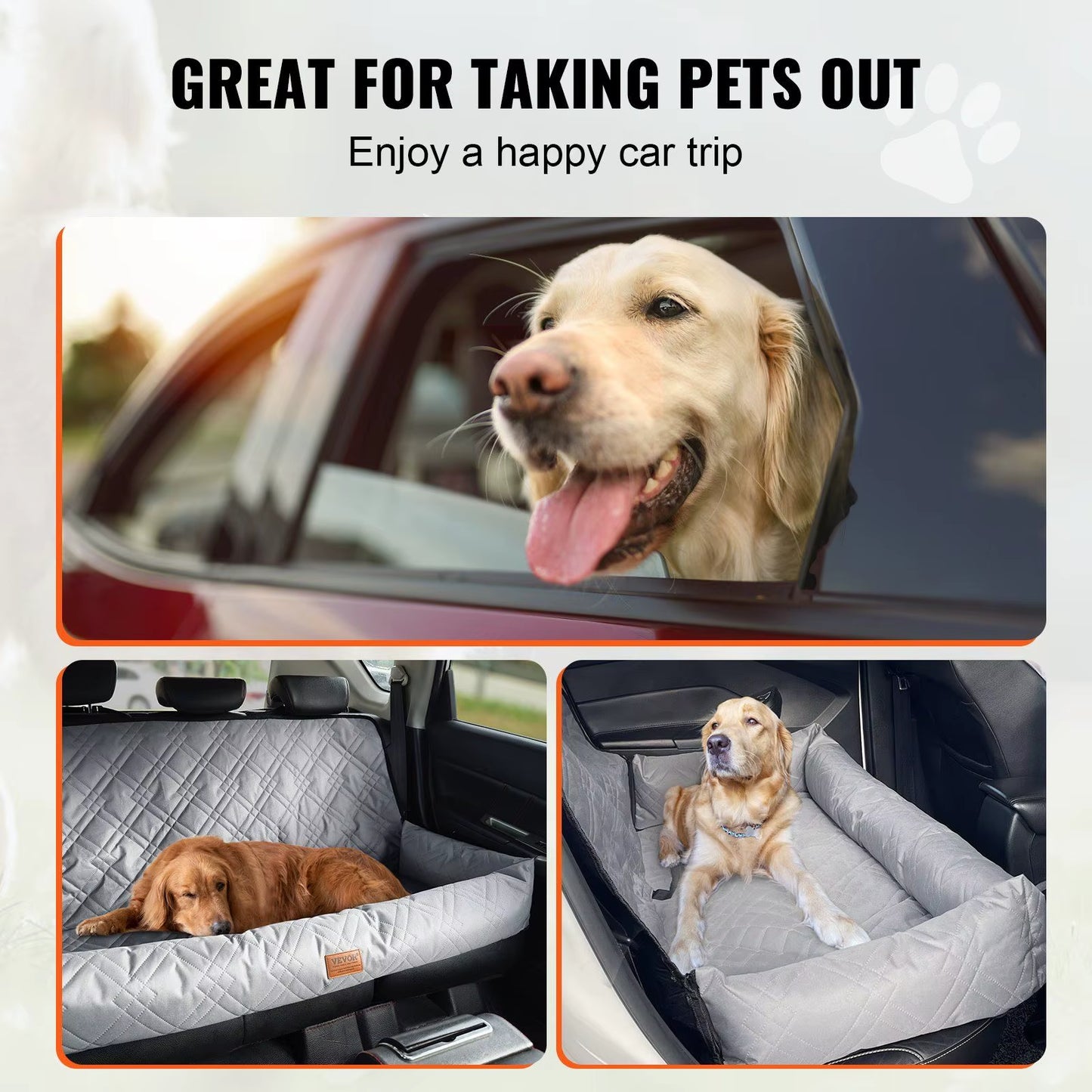 Waterproof Dog Booster Seat PP Cotton Filled Car Seat with Clip-On Safety Leash for under 100 Lbs Rear Row Pet Car Bed