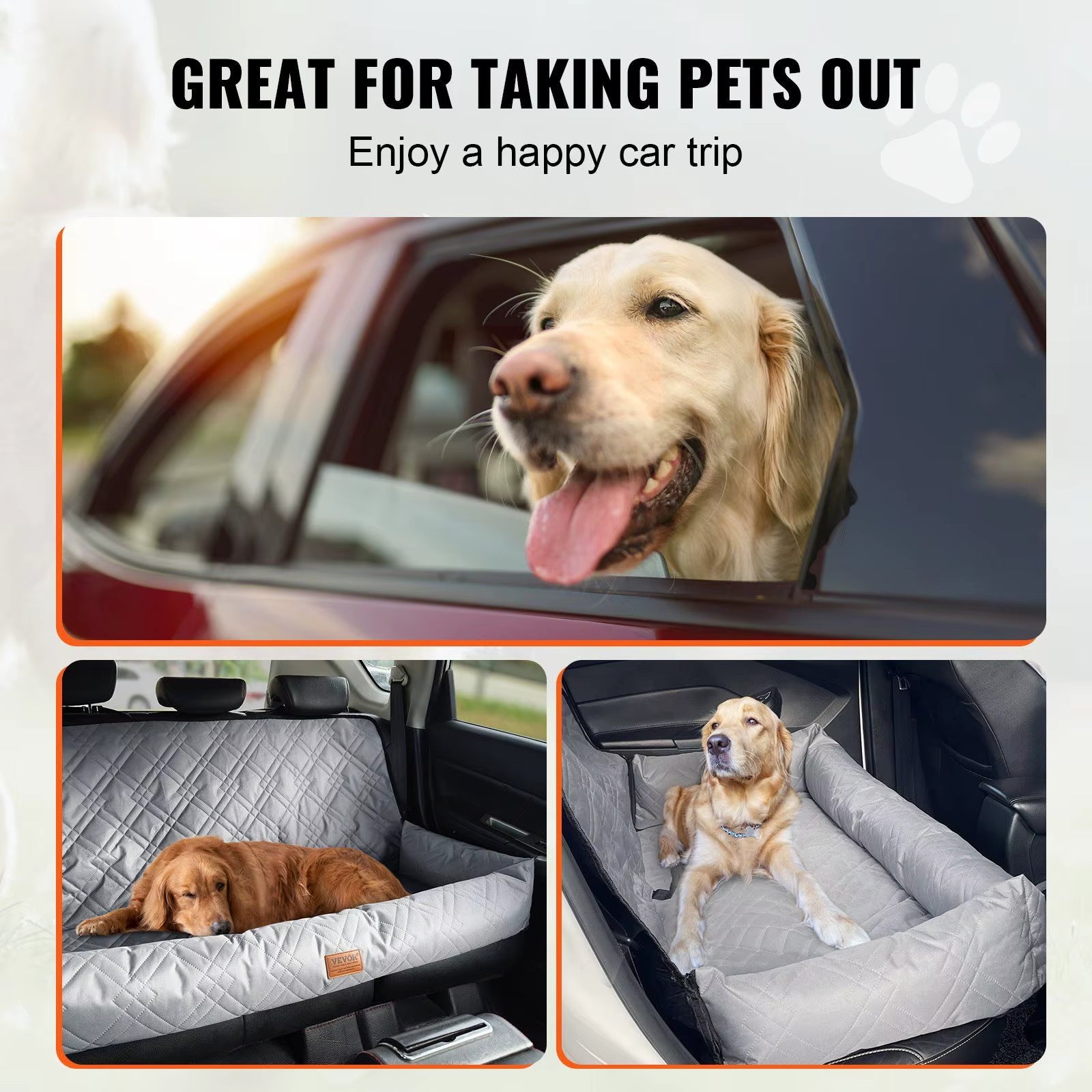 Waterproof Dog Booster Seat PP Cotton Filled Car Seat with Clip-On Safety Leash for under 100 Lbs Rear Row Pet Car Bed