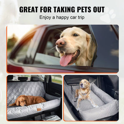 Waterproof Dog Booster Seat PP Cotton Filled Car Seat with Clip-On Safety Leash for under 100 Lbs Rear Row Pet Car Bed