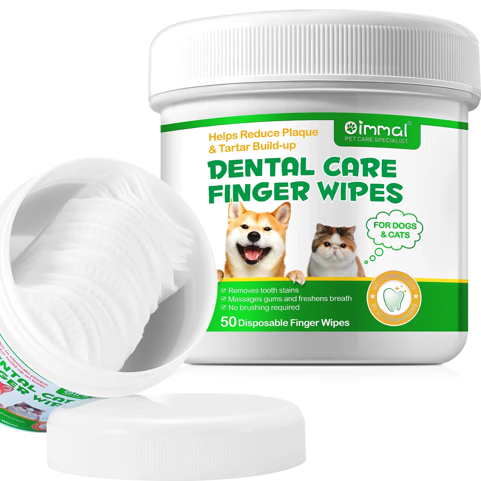 Oimmal Private Label Pet Supplies Dental Wipes Dogs Cats Oral Care Teeth Cleaning Wet Finger Wipes