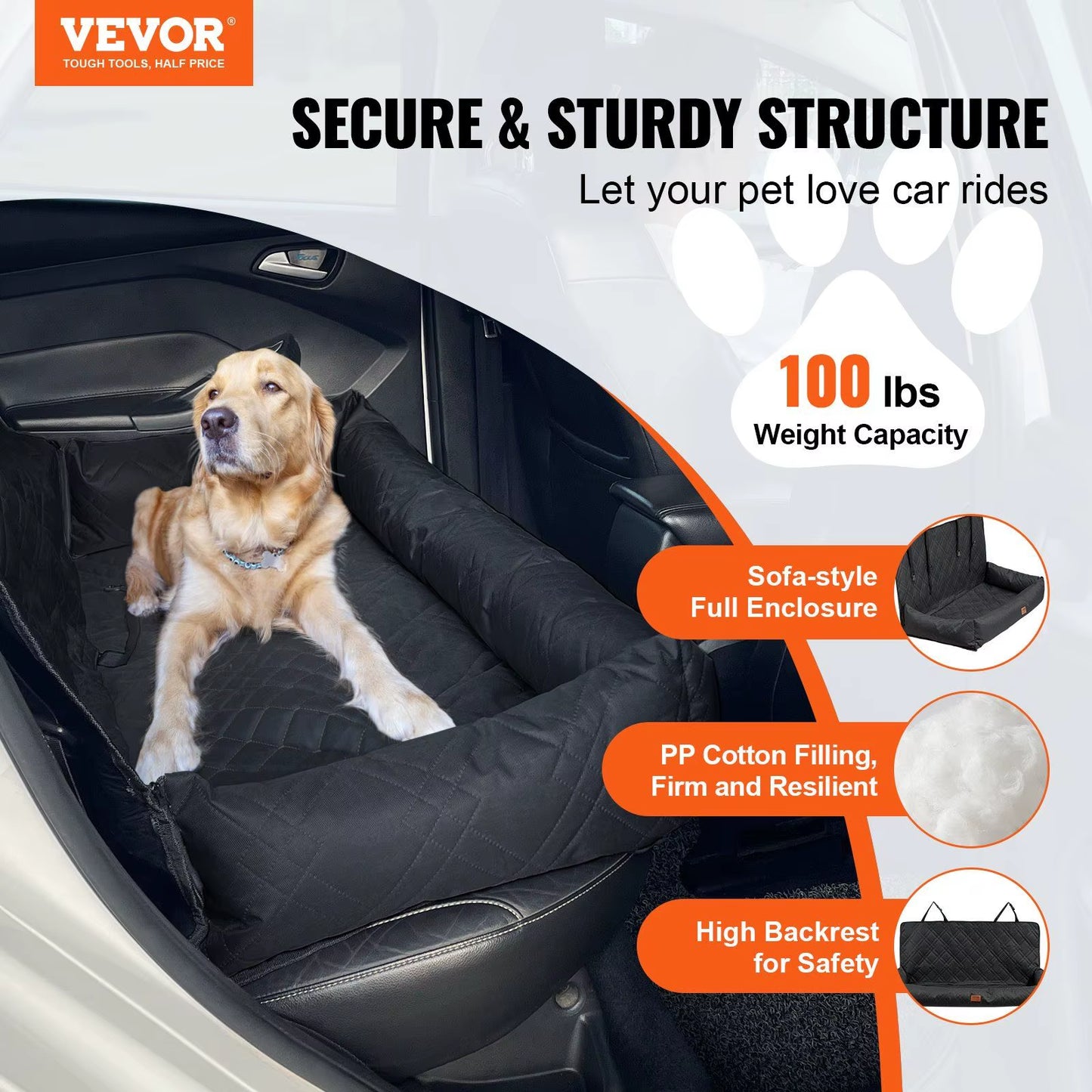 Waterproof Dog Booster Seat PP Cotton Filled Car Seat with Clip-On Safety Leash Dog Car Bed for Pets
