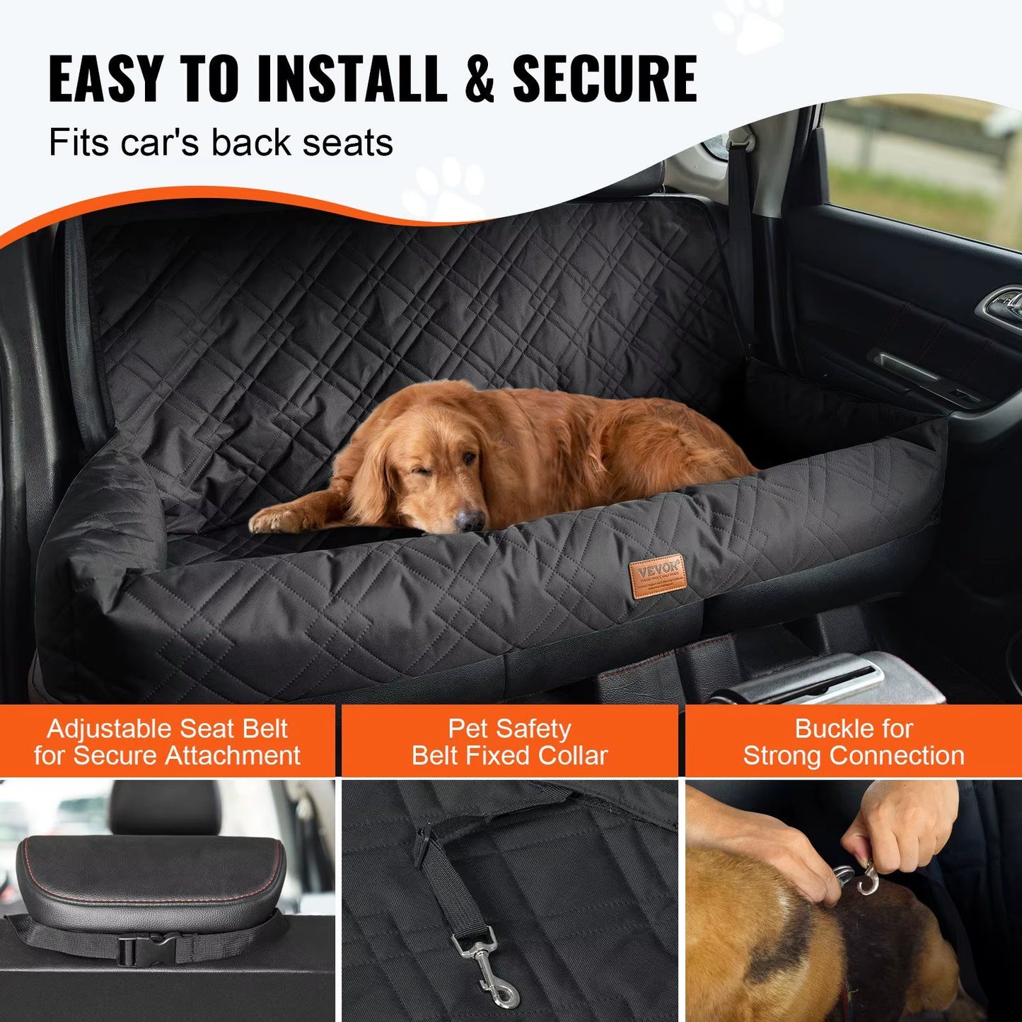 Waterproof Dog Booster Seat PP Cotton Filled Car Seat with Clip-On Safety Leash Dog Car Bed for Pets