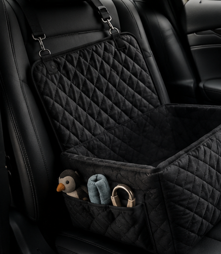 Luxury Dog Car Seat Booster with Safety Leash & Storage Pocket | Premium Comfortable Travel Bed for Small Dogs (Up to 40 lbs)