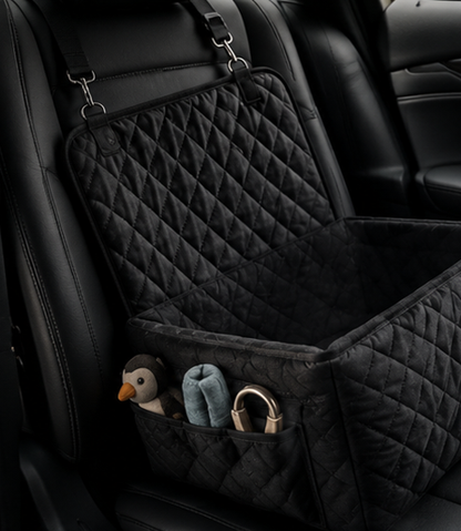 Luxury Dog Car Seat Booster with Safety Leash & Storage Pocket | Premium Comfortable Travel Bed for Small Dogs (Up to 40 lbs)