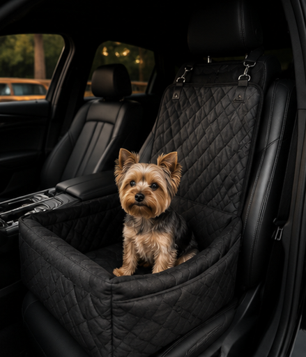 Luxury Dog Car Seat Booster with Safety Leash & Storage Pocket | Premium Comfortable Travel Bed for Small Dogs (Up to 40 lbs)