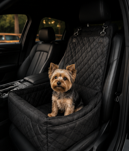 Luxury Dog Car Seat Booster with Safety Leash & Storage Pocket | Premium Comfortable Travel Bed for Small Dogs (Up to 40 lbs)